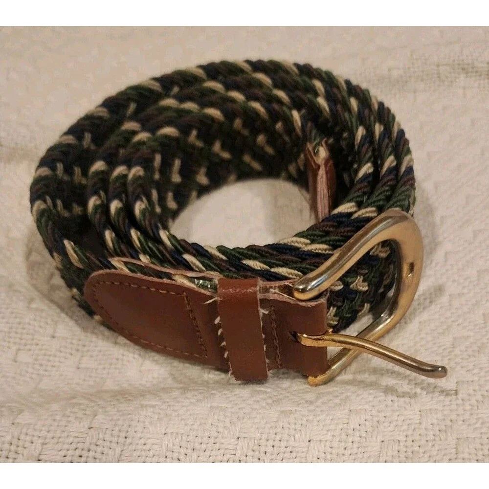 Elastic Canvas Belt Braided Brown Tan Green Blue Stretch Woven Men L- 43